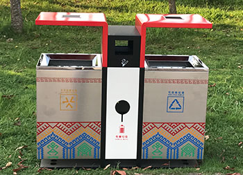 公園UV打印不銹鋼兩分類垃圾箱主圖