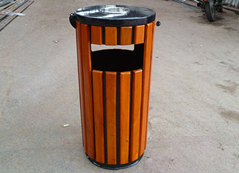 防腐木戶外圓柱形鋼木垃圾箱主圖