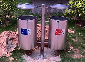 戶外圓柱形不銹鋼分類垃圾桶主圖