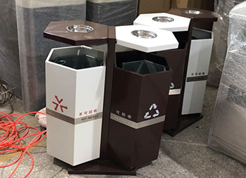 六邊形戶外鋼制分類垃圾桶主圖