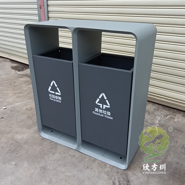 戶外方形噴塑不銹鋼分類垃圾桶