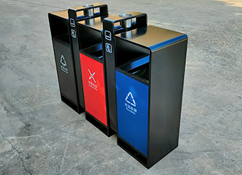 戶外三色連體不銹鋼分類垃圾桶主圖