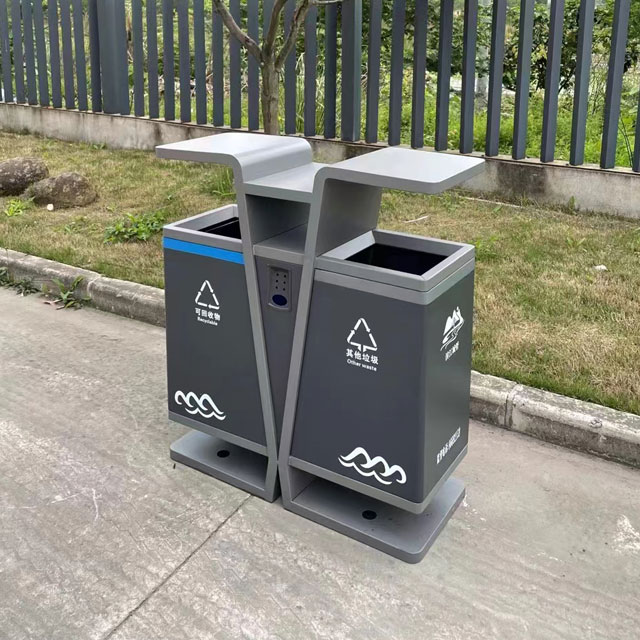 市政街道噴粉兩連體不銹鋼分類垃圾桶主圖