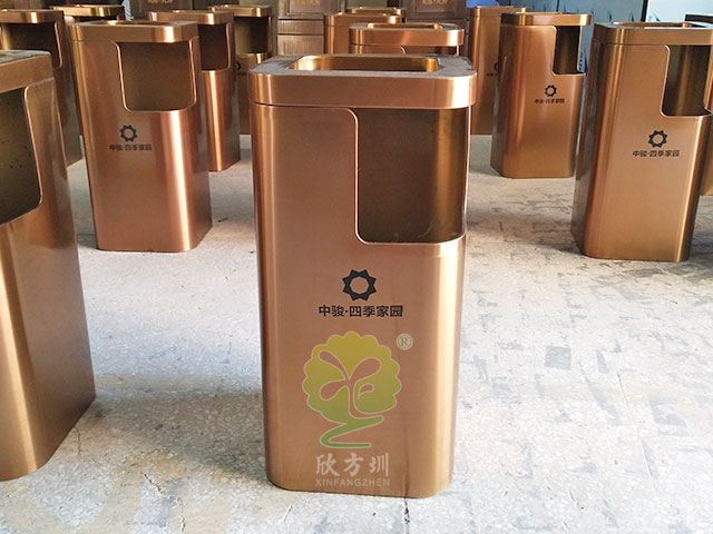 物業(yè)室內(nèi)電鍍方形不銹鋼垃圾桶