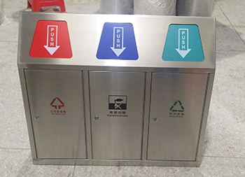 搖蓋三分類不銹鋼垃圾桶主圖