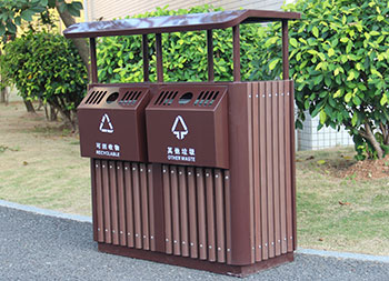 公園創(chuàng)意兩分類鋼木垃圾桶主圖