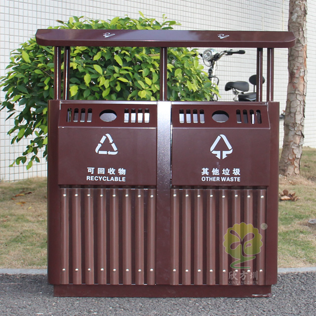 公園創(chuàng)意兩分類鋼木垃圾桶