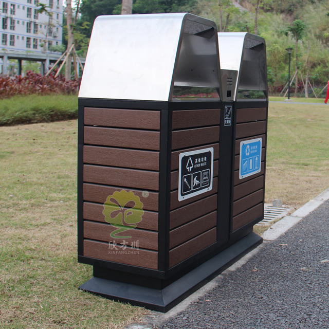 戶外景區(qū)雙分類鋼木垃圾桶