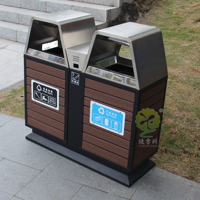 戶外景區(qū)雙分類鋼木垃圾桶