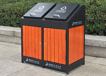 街道帶蓋分類鋼木垃圾箱主圖