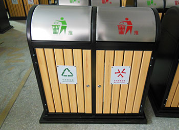 搖蓋戶外分類鋼木垃圾桶主圖