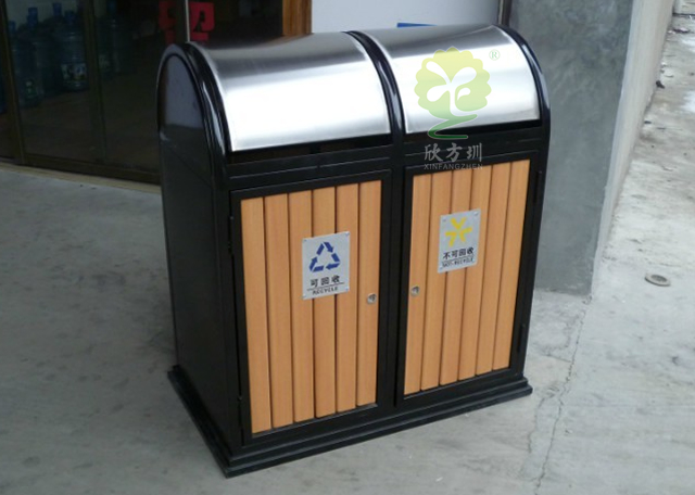 搖蓋戶外分類鋼木垃圾桶