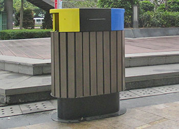 街道橢圓形分類鋼木垃圾桶主圖