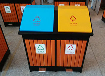 兩分類腳踏式鋼木垃圾桶主圖