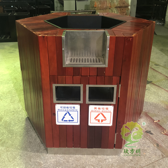 戶外雙筒鋼木垃圾桶